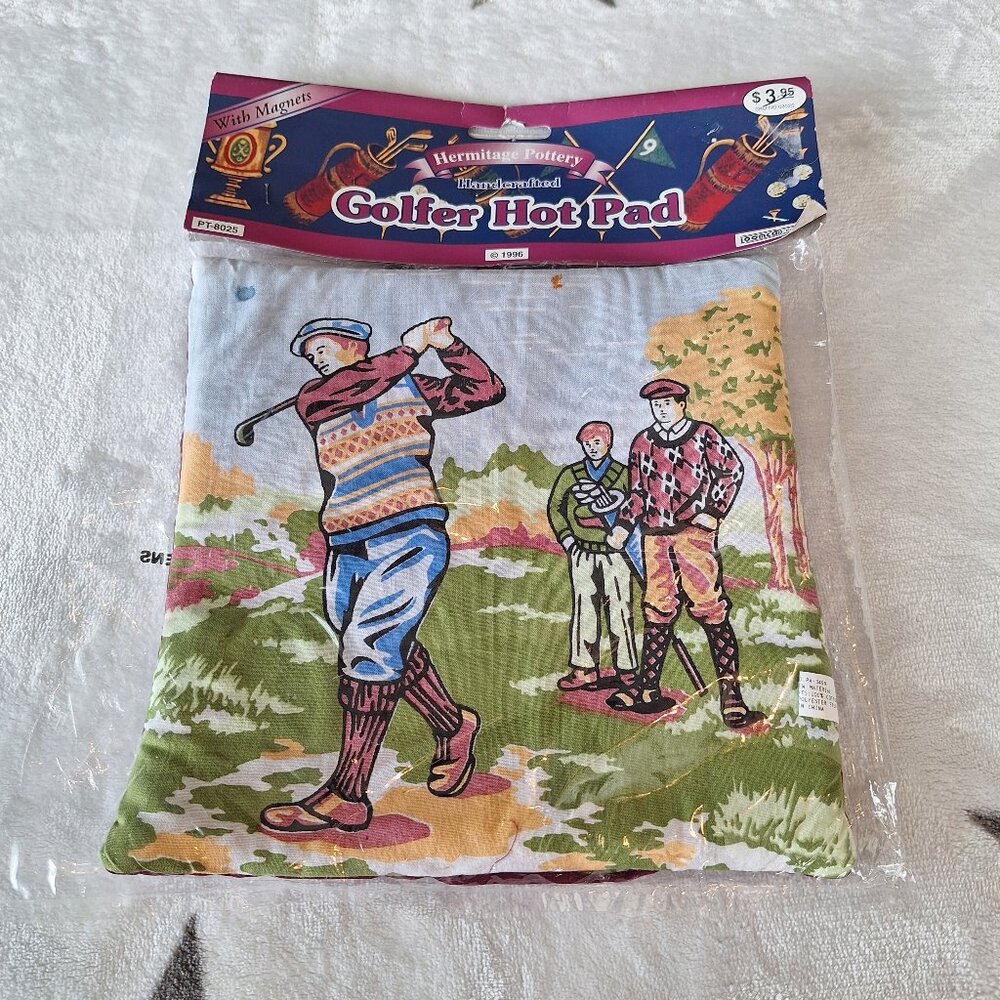 Vintage 1996 Handcrafted Golfer Hot Pad Hermitage‎ Pottery Magnets Sealed